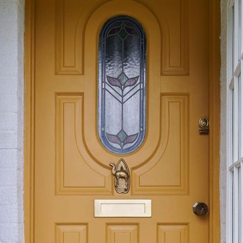 Yellow French Doors, Mustard Front Door, Colourful Front Doors, Mustard Yellow Front Door, Yellow Front Door Colors, Shutters Cottage, Colour Front Door, Vintage Front Door, Yellow Front Door