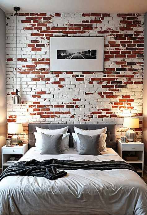 21 Brick Accent Walls Ideas for Your Home » HomeDecorFull Faux Brick Wall Panels Living Room, Brick Wall Color Ideas, Accent Walls Ideas, Wood Accent Wall Bedroom, Bedroom Brick Wall, Brick Wall Bedroom, Faux Brick Wall Panels, Brick Feature Wall, Brick Accent Walls