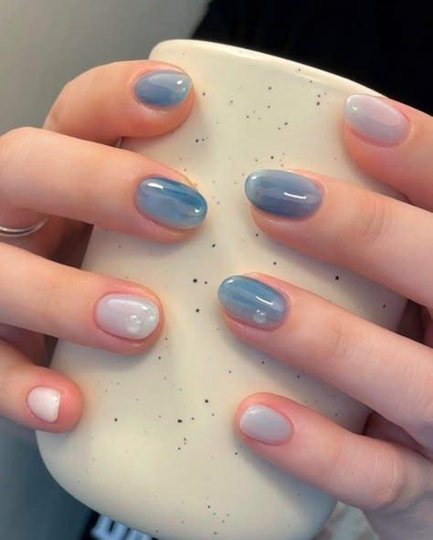 Nails Design Pastel, Glazed Donut Manicure, Winter Nails Design, Nails Galaxy, Moodboard Wallpaper, Blue Gel Nails, Minimal Nails Art, Gel Toe Nails, Fake Nails Designs