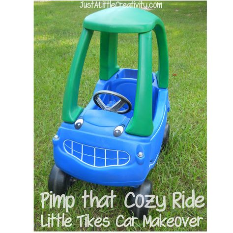 Tikes Car Makeover, Little Tikes Car Makeover, Car Makeover, Cozy Coupe Makeover, Upcycle Chair, Mother Daughter Projects, Little Tikes, Black Sharpie, Kids Ride On