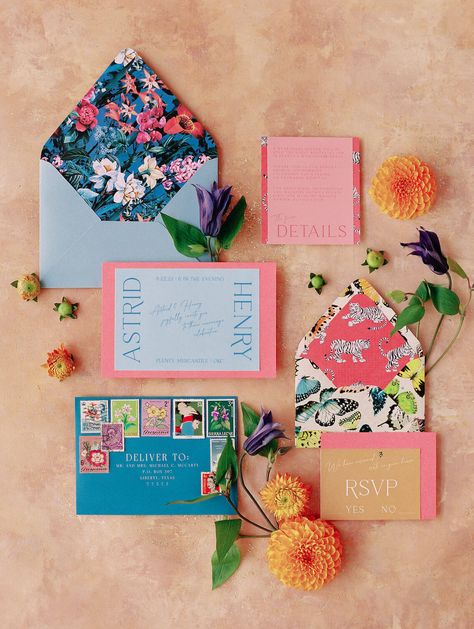 Maximalist Invitation Suite Maximalism Wedding, Fun Colorful Wedding, Fiesta Wedding Invitations, Modern Floral Wedding Invitations, Wedding Stationary Design, Fiesta Wedding, Florals Wedding, New England Wedding, Boho Wedding Decorations