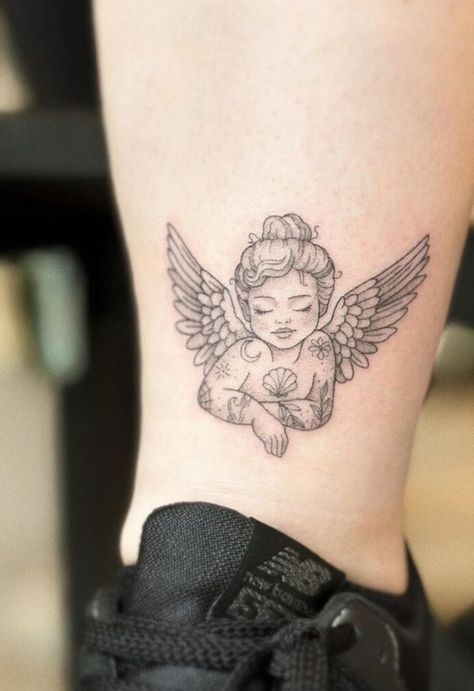 Cherub Tattoo, Small Pretty Tattoos, Tatuaje A Color, Tattoo Style Drawings, Classy Tattoos, Badass Tattoos, Discreet Tattoos, Dainty Tattoos, Girly Tattoos