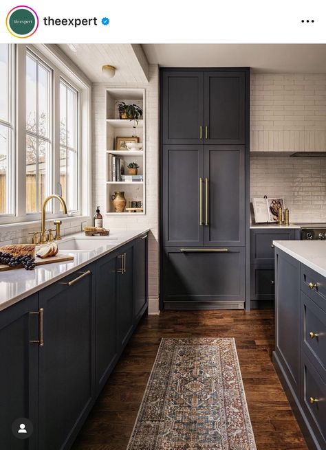 West Of Main, Charcoal Kitchen, Kitchen Vibes, Investment House, Navy Kitchen, Blue Kitchen Cabinets, Condo Kitchen, Black Kitchen Cabinets, Dark Kitchen