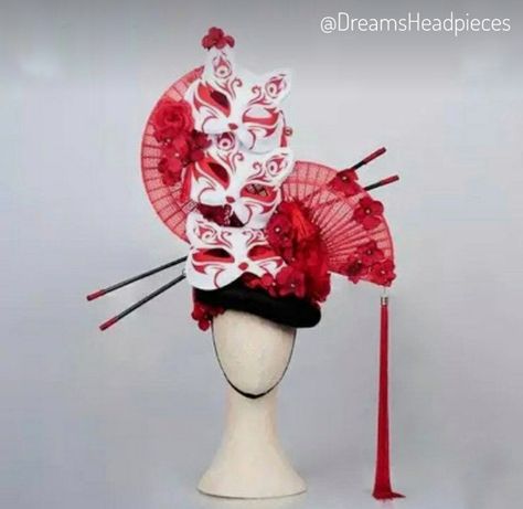 Japanese Headdress, Geisha Mask, Creative Costumes, Millinery Hats, Fancy Hats, Design Textile, Fantasy Dress, Head Accessories, Beautiful Hats