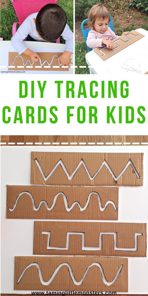 DIY Tracing Cards - Fine Motor Activity for Kids. Help toddlers and preschoolers develop fine motor skills with this easy DIY toy for kids. #finemotor #toddlers #preschoolers Fine Motor Activities For Three Year Old, Montisory Activity Diy, Preschool Motor Activities, Montessori Tracing Activities, Fine Motor Skills For Two Year Olds, Fine Motor Tracing Activities, Preschool Activities Age 3, Language Skills Activities For Preschool, Fms Activities Preschool