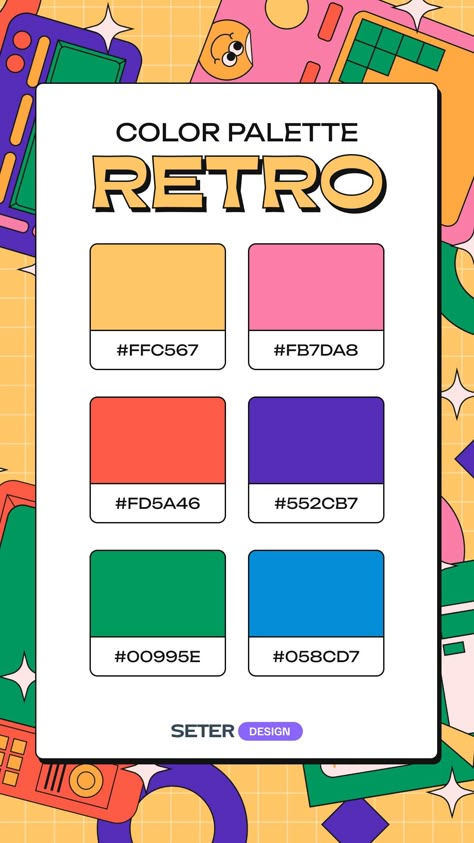 90s Nostalgia Design, Color Palette For Poster, 1980s Color Palette, Bright Color Palette Design, 90s Color Palette Retro, Retro Bright Color Palette, Cute Pallete Color, 90s Design Aesthetic, Retro Color Palette Vintage