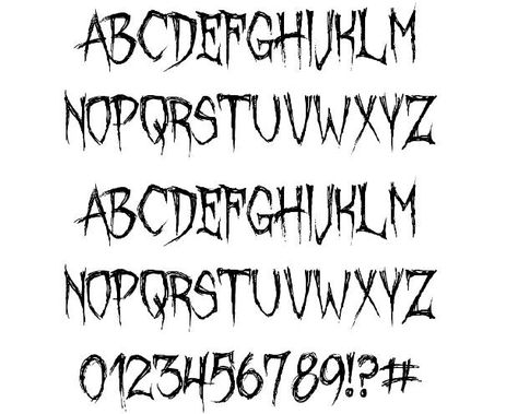 October Crow font Scary Writing Fonts, Horror Lettering Alphabet, Creepy Numbers Font, October Crow Font, Horror Font Tattoo, Evil Lettering Fonts, Creepy Writing Font, Horror Font Alphabet, Creepy Lettering