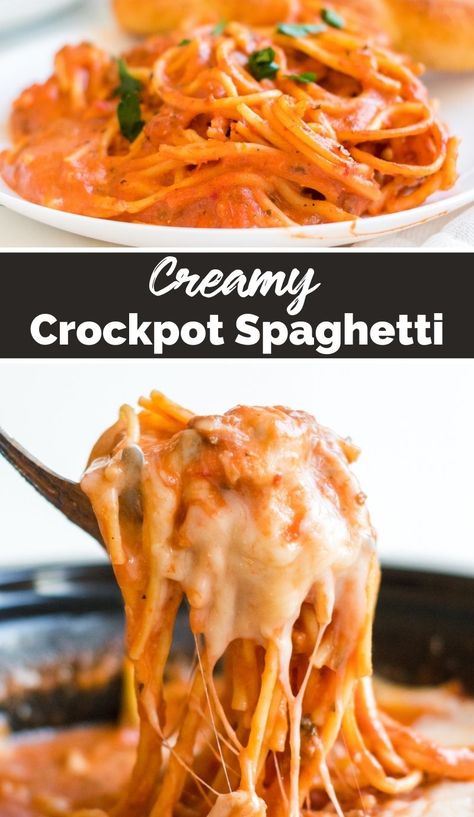 This Creamy Crockpot Spaghetti will simmer away for hours, giving all the flavors time to blend into one complete, delicious, meal. via @familyfresh Spagetti Recipe, Crockpot Spaghetti, Slow Cooker Pasta Recipes, Crockpot Pasta Recipes, Creamy Spaghetti, Crockpot Pasta, Slow Cooker Spaghetti, Slow Cooker Pasta, Fresh Meals