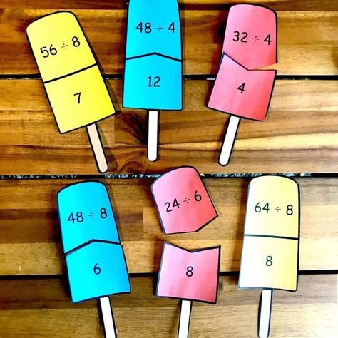 Looking for a fun way to practice division with a summer theme? You will love these FREE Popsicle Division Puzzles for 3rd & 4th graders. Division Games 3rd, Division Activities 3rd Grade, Teaching Division, Division Math Games, Learning Inspiration, Division Activities, Division Games, 3rd Grade Math Worksheets, Math Charts