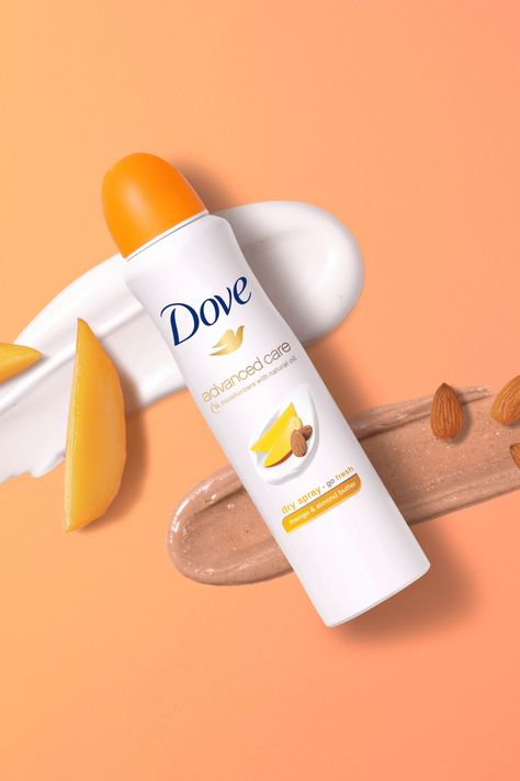 Dove Mango & Almond Butter Dove Advanced Care Dry Spray Antiperspirant Deodorant Deodorant Photography Ideas, Mango Deodorant, Deodorant Ads, Dove Mango, Mango Products, Deodorant Design, Dove Deodorant Spray, Dove Spray, Underarm Care