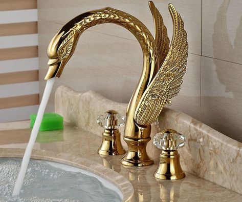 Cute Sink Faucet, Animal Faucet, Swan Sink, Swan Sink Faucet, Gold Swan Faucet, Luxury Bathroom Sinks, Gold Bad, Gold Swan, Hardware Stores