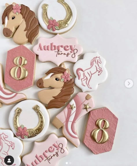 Horse Birthday Cookies Decorated, Pink Cowgirl Cookies, Horse Cookies Decorated, Horse Sugar Cookies, Rodeo Cookies, Horse Theme Birthday Party, Horse Cakes, Cowgirl Cookies, Horse Birthday Cake