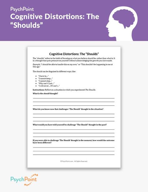 Cognitive Distortions: The "Shoulds" Worksheet Socratic Questioning, Performance Psychology, Cbt Model, Cognitive Distortions Worksheet, Cognitive Restructuring, Thinking Errors, Cbt Techniques, Socratic Method, Coping Skills Activities