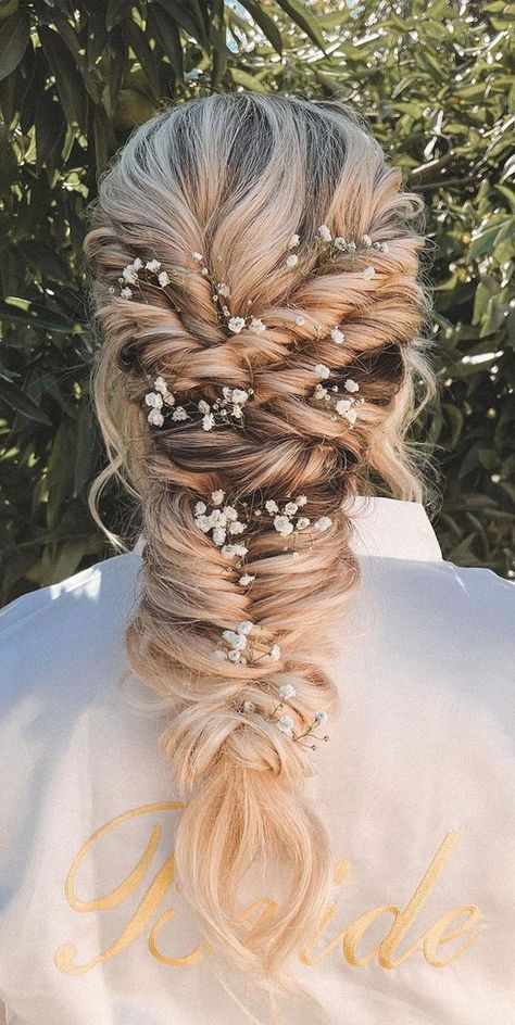 glamorous braids, wedding hairstyle, bridal braids, dutch braid updo, fishtail braid crown, boho braids, braided updo brides, wedding hairstyle braids Big Wedding Braid, Wedding Loose Braid Hairstyles, Bridal Braid Jewellery, Wedding Hairstyles Country, Boho Hair And Makeup Wedding, Bridal Hair With Fishtail Braid, French Braid Hairstyles Wedding, Easy Wedding Braid Hairstyles, Bride French Braid