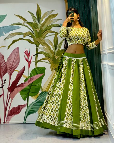 Navratri special chaniya choli 2k24 Pure cotton chaniya with blouse sober collection ❣️ 💃🏻💃🏻💃🏻💃🏻💃🏻💃🏻💃🏻💃🏻 Give an updated reflection on our rich heritage of culture with colours and amazing gamthi work lehenga choli🌸 Pure cotton iikat multi kali chaniya with gotta borders...❣️ 12 plus mtr flare 42 waist 42 length fancy Latkans 1-meter Unstitched blouse Fabric With gotta borders & tassels 💃🏻 BLOUSE CAN B CUSTOMISE FOR SPAGHETTI OR WITH SLEEVES 💃🏻 Book your orders Premium quality 👌 Lehenga Choli Design, Gamthi Work, Tassels Blouse, Choli Design, Tassel Blouse, Navratri Chaniya Choli, Work Lehenga, Choli Designs, Navratri Special