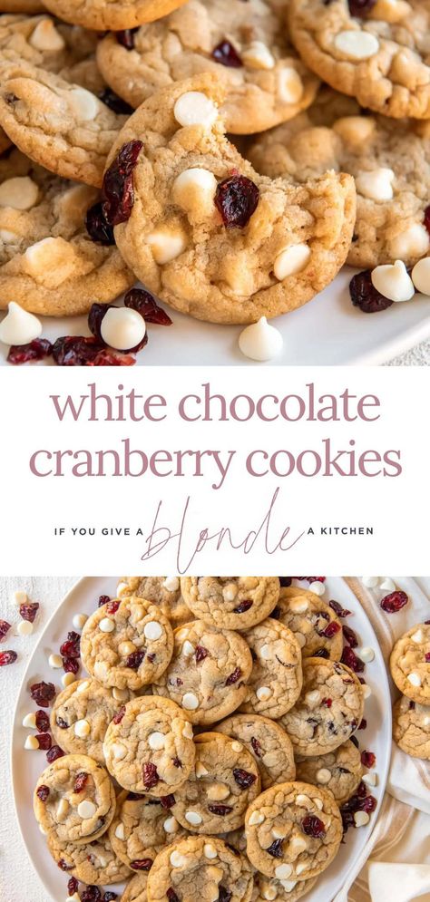 White Morsels Recipes, White Cranberry Cookies, Craisins White Chocolate Cookies, Sourdough White Chocolate Cranberry Cookies, White Chocolate Craisin Cookies, White Chocolate Cranberry Cookies Recipe, White Choc Cranberry Cookies, Holiday Cookie Flavors, White Chocolate And Cranberry Cookies