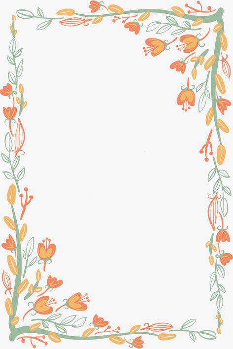 Orange Border Design, Flower Border Design, Flower Stationary, Orange Vector, Vine Border, Border Vector, Colorful Borders Design, Writing Paper Printable Stationery, Bond Paper Design