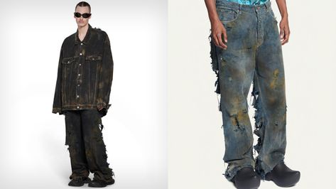 Balenciaga’s ‘Destroyed’ Jeans & Jacket Will Make You Look Shredded, In A Way - DesignTAXI.com Balenciaga Puffer Jacket, Balenciaga Ripped Jeans, Balenciaga Denim Pants, Balenciaga Oversized Distressed Jacket, Balenciaga Metal Hoodie, Japanese Denim, Destroyed Jeans, Oversized Jacket, Jean Jacket