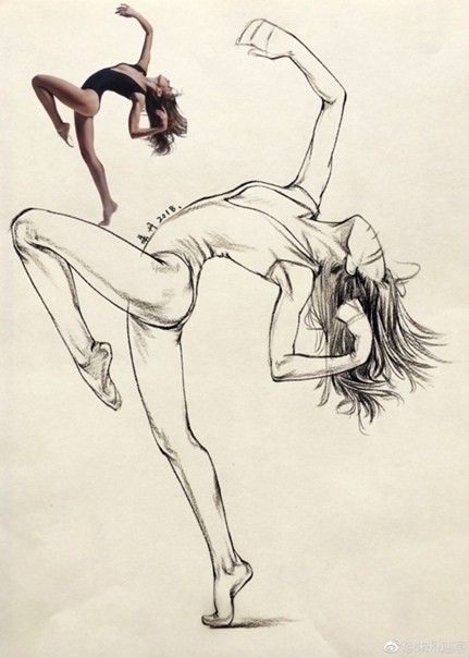 1164fc9fa93a1faf3ba1e6d803a82fa8 A stylized sketch of a dancer in a leotard captures a dynamic pose, overlaying a realistic image of the dancer mid-movement. | Sky Rye Design Dynamic Figure Drawing, Poses Tips, Movement Drawing, Art Of Drawing, Human Body Drawing, Human Figure Sketches, Fashion Figure Drawing, Dynamic Pose, Art Photography Portrait