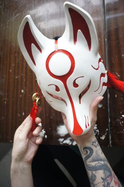 Japan Mask, Japanese Fox Mask, Japanese Fox, Arte Ninja, Kitsune Mask, Wolf Mask, Arte Do Kawaii, Japanese Mask, Oni Mask