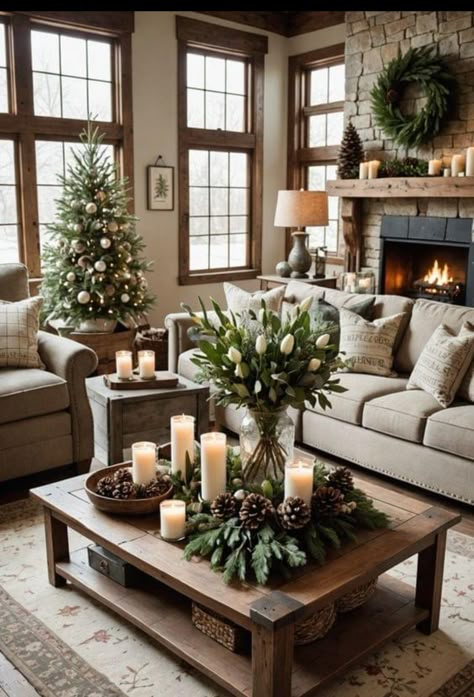 Christmas Ideas For Coffee Table, Living Room Xmas Decor Ideas Cozy, Cozy Living Rooms Ideas, Christmas Decor Ideas For Living Room Apartment, Christmas Decor Ideas For Living Room, Coffee Table Christmas Decor Ideas, Subtle Christmas Decor, Farmhouse Christmas Table Decor, Coffee Table Christmas Decor