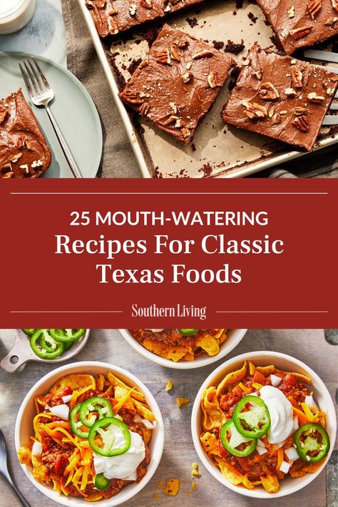 Get a taste of the Lone Star State with our best-ever recipes, including Chicken-Fried Steak, Texas Sheet Cake, Frito Pie, Texas Caviar, and, of course, Ranch Water. Here are our 25 favorite recipes for classic Texas foods. #texas #texasrecipes #southernrecipes #dinnerrecipes #homestyle Texas Monthly Recipes, Texas Frito Pie Recipe, Texas Dessert Recipes, Texas Themed Food, Texas Themed Appetizers, Texas Thanksgiving, Texas Themed Dinner Party, Texas Menu Ideas, Melted Cheese Dip