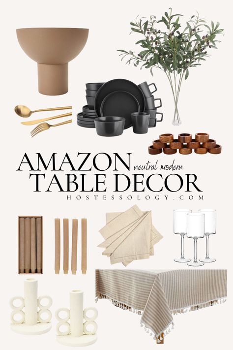 Modern neutral table decor finds from Amazon to get an affordable luxury aesthetic. | #modernneutral #tabledecor #moderntabledecor | minimalist centerpieces and tablescapes in earth tones Midcentury Modern Tablescape, Japandi Table Setting, Minimalist Centerpieces, Neutral Table Decor, Dining Room Table Decor Centerpiece, Square Wine Glasses, Midcentury Modern Kitchen Table, Everyday Table Decor, Dining Table Decor Everyday