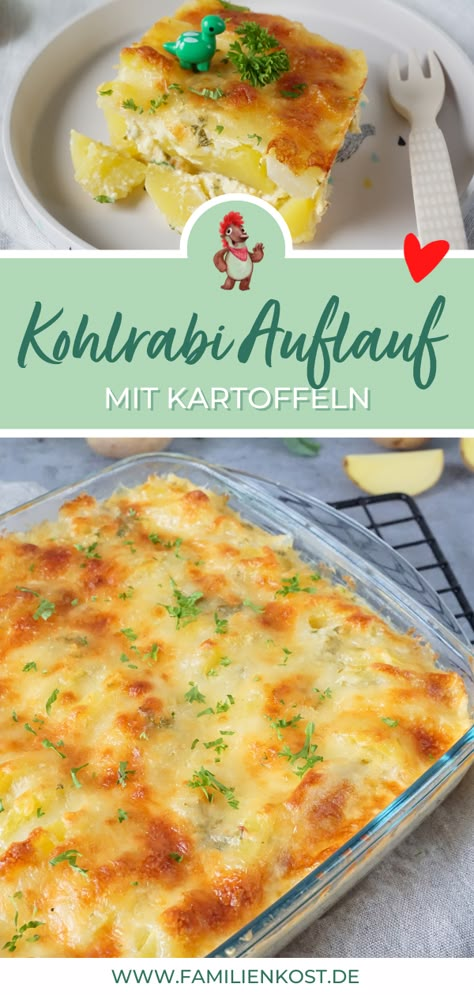 Ob vegetarisch oder mit Schinken - diesen Kohlrabi Auflauf mit Kartoffeln mögen Kinder und Familie. Zum einfachen Rezept. Familienkost.de, Kohlrabi Kartoffel Auflauf, Ofengerichte, Kartoffel Rezepte, Auflauf Rezepte Tortellini, Veggie Recipes, Zucchini, Low Carb, Food And Drink, Healthy Recipes