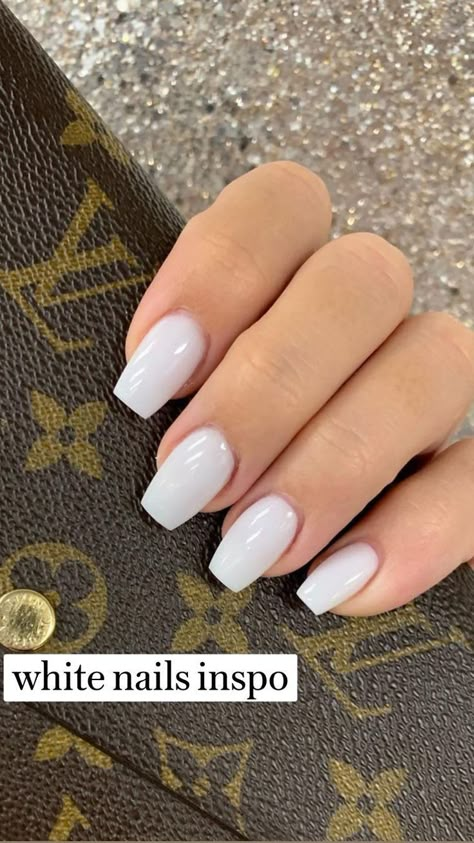 Nails Inspo White, White Shellac Nails, White Nails Inspo, White Nails Acrylic, Nails Coffin Short, Short Coffin Nails Designs, White Gel Nails, White Coffin Nails, White Acrylic Nails