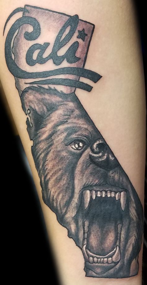 47 Amazing California Tattoos with Meanings 38 California Forearm Tattoo, Cali Drawings, California Tattoo Men, Cali Tattoo Ideas, California State Tattoos, California Tattoo Ideas, California Bear Tattoos, California Tattoos, Cali Tattoo