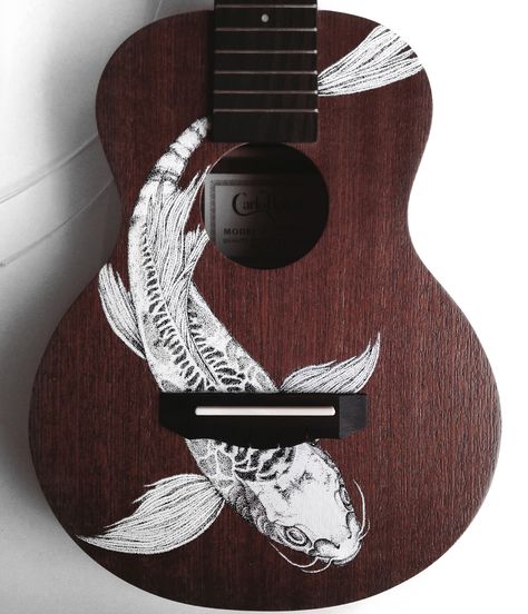 Painting On Ukelele, Paint Guitar Diy, Ukulele Design Ideas, Painting On A Guitar, Ukelele Designs Art, Ukulele Design Painted, Drawing On Guitar, Painted Ukulele Aesthetic, Painted Guitars Ideas