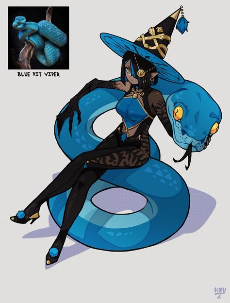 MilkyTiddyBoy🥛 en Twitter: "Blue Pit Viper Witch ���🐍 https://t.co/VsuPm4JcjT" / Twitter Blue Pit Viper, Monster Girl Encyclopedia, Witch Characters, Pit Viper, Witch Design, 판타지 아트, Cartoon Character Design, Female Character Design, Character Design References