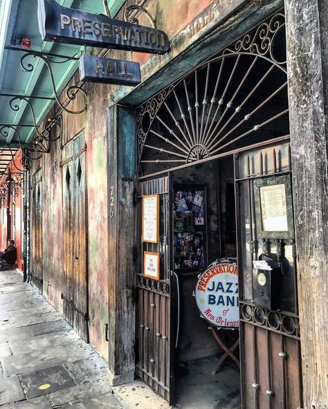 New Orleans Jazz Aesthetic, Preservation Hall New Orleans, French Quarter Decor, Preservation Hall, Parisian Architecture, A Streetcar Named Desire, House Of The Rising Sun, Visit New Orleans, New Orleans French Quarter