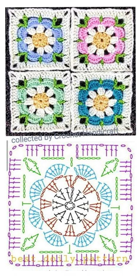 Granys Square Pattern, Crochet Handicraft, Granny Square Häkelanleitung, Granny Square Crochet Patterns Free, Crochet Stitches Diagram, Crochet Bedspread Pattern, Crochet Motif Patterns, Mode Crochet, Pola Sulam