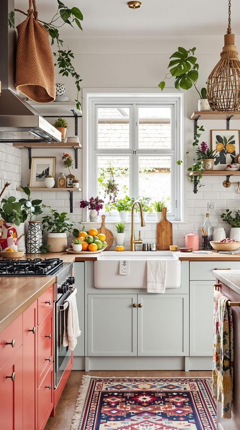 Scandi Boho Kitchen Modern Folk Kitchen, Retro Scandinavian Interior, Swedish Cottage Interior Nordic Style, Boho Scandinavian Kitchen, Scandi Boho Kitchen, Swedish Cottage Interior, Colorful Scandinavian Interior, Cozy Kitchen Nook, Danish Kitchen