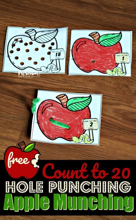 Preschool Apple Worksheets, Apple Playdough, Math Apple Activities, Apple Counting, Apple Science Experiments, Counting Preschool, Free Alphabet Printables, Fall Math Activities, Apple Life Cycle