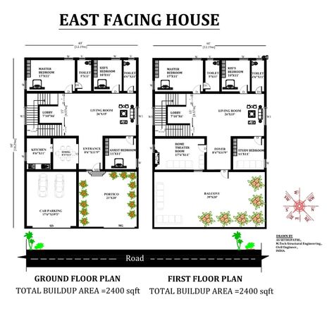 40'X60' East facing 5bhk house plan as per Vastu Shastra. Download Autocad DWG and PDF file. - Cadbull East Facing Vastu House Plan, 5bhk House Plan Single Floor, 40 60 House Plans 3d, 5 Bhk Duplex House Plan, 60×40 House Plans East Facing, 5bhk House Design, Vastu House East Facing, 40×50 House Plans East Facing, East Facing Duplex House Plan Vastu