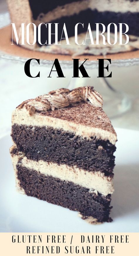 Mocha carob cake gluten free dairy free sugar free Celiac Desserts, Chocolate Substitute, Dairy Free Birthday Cake, Cake Gluten Free Dairy Free, Carob Cake, Carob Recipes, Sugar Free Cake Recipes, Sugar Free Frosting, Healthy Birthday Cakes