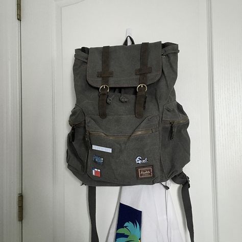 messenger bag hiking bag aesthetic grunge retro rucksack Grunge Bags For School, Vintage Backpacks Aesthetic, Backpacks Aesthetic Grunge, Grunge Bag Aesthetic, Rucksack Aesthetic, Backpacks Grunge, Cheap Grunge School Bags, Worn Out Backpack, Grunge School Bag