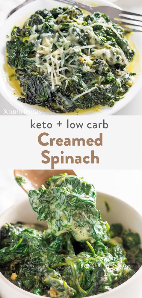 An easy low carb, keto creamed spinach you can make from fresh or frozen spinach. A awesome side dish with any keto dinner recipe such as chicken or steak! Spinach Cauliflower Recipes, Keto Creamed Spinach Recipe, Veg Keto, Low Carb Veggie, Keto Creamed Spinach, Creamed Spinach Recipe, Recipe With Cream Cheese, Spinach Casserole, Spinach Recipe