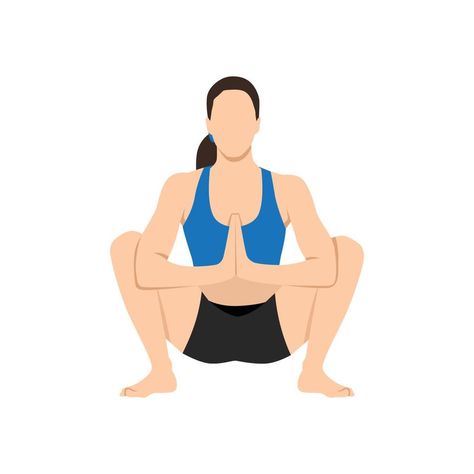 Woman doing yoga, sitting in malasana garland pose. Flat vector illustration isolated on white background Vakrasana Pose, Malasana Pose, Yoga Sitting, Garland Pose, Woman Doing Yoga, Yoga Illustration, Flat Vector Illustration, Flat Vector, My Photo Gallery