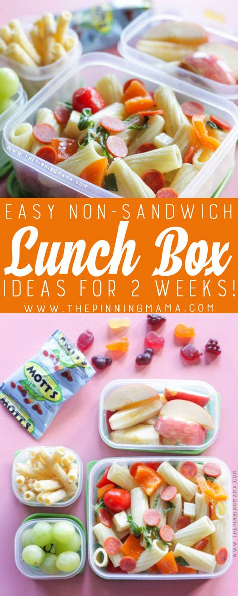 Kids Pasta Salad Lunch box idea - Just one of 2 weeks worth of non-sandwich school lunch ideas that are fun, healthy, and easy to make! Grab your lunch bag or bento box and get started! Kids Pasta Salad, Pasta Salad Lunch, Salad Lunch Box, Pasta Salad For Kids, Non Sandwich Lunches, Kids Pasta, Lunch Box Idea, Sandwich Lunch, Lunch Box Bento