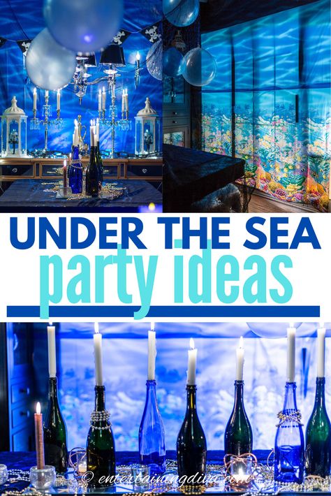 Under The Sea Party Ideas | Halloween Party Ideas Ocean Theme Pool Party, Deep Sea Party Decorations, Under Water Theme Party Decoration, Marine Biology Party, Under The Sea Adult Party, Sea Decoration Ideas Ocean Themes, Under The Sea Decorations Diy, Under The Sea Prom Theme, Diy Under The Sea Decorations