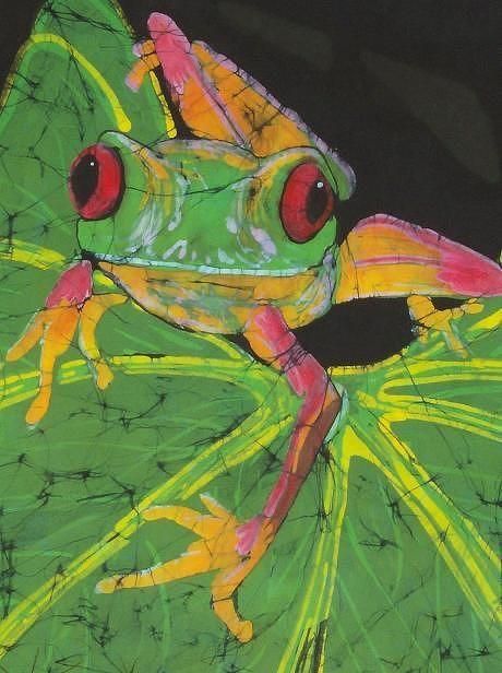 Kay Shaffer | BATIK | Tree Frog Crayon Batik, Frog Tapestry, Batik Watercolor, Batik Ideas, Batik Art, Fiber Artist, Frog Art, Tree Frog, Gelli Plate