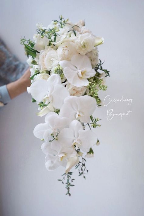 Orchids Bride Bouquet, All White Bouquet Wedding Orchid, Cascading Orchid Bridal Bouquets, White Orchid Bouquet Cascading, Beach Wedding Orchids, Bride Bouquet Cascading, Bouquet Of Flowers Orchid, Bride's Bouquet Cascade, Hand Bouquet Wedding Orchid