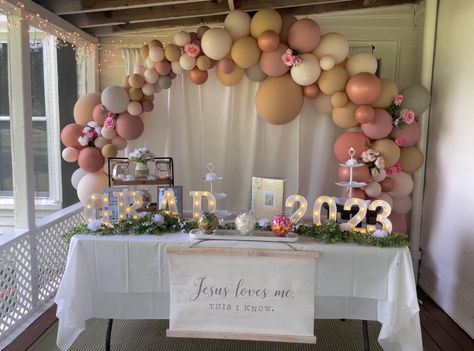 Pink decorations, balloon set up, blush color balloon set up, Flower balloon, Christian Graduation party, Pavilion Graduation Party Ideas, Shared Graduation Party Ideas, Grad Party Inspo Pink, Graduation Birthday Combo Party, Pink And Black Graduation Party, Pink And White Graduation Party, Graduation Party Ideas Pink, Pink Graduation Party Decorations, Senior Graduation Party Ideas