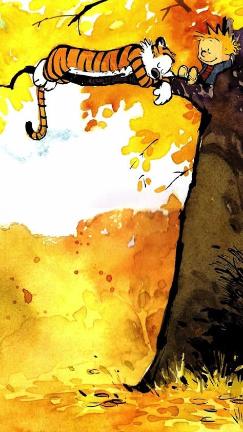 Calvin and Hobbes in the Fall Calvin And Hobbes Wallpaper, Calvin Und Hobbes, Calvin And Hobbes Comics, Little Buddha, Calvin Hobbes, Bd Comics, A Tiger, Calvin And Hobbes, Fun Comics