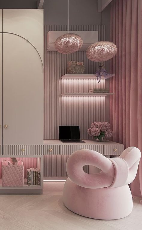 Aesthetic Bedroom Ideas Girly, Aesthetic Rooms Pink, Classy Room Ideas, Pink Girly Room Aesthetic, Dream Makeup Room, Pink Aesthetic Apartment, Light Pink Room Aesthetic, Modern Pink Bedroom, Girly Room Aesthetic