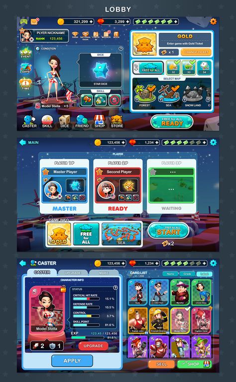 Mobile Game 'Dice is Cast' UI Design on Behance Rpg Game Design, Mission Game, Ui Buttons, Card Ui, Game Gui, Button Game, Substance Designer, Pixel Design, Game Interface