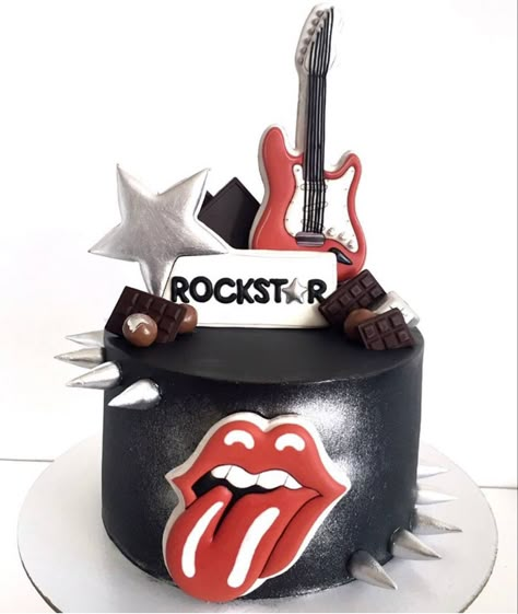 80s Rock Birthday Cake, Rockstar Cake Ideas, Rock And Roll Birthday Cake, Rock N Roll Cake, Rock And Roll Cake, Bolo Rock, Rockstar Cake, 70s Cake